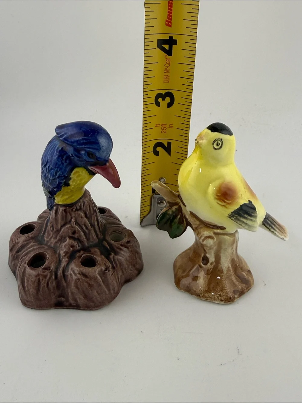 2 Vintage Brush Bluebird Flower Frog & Porcelain Goldfinch Figurine